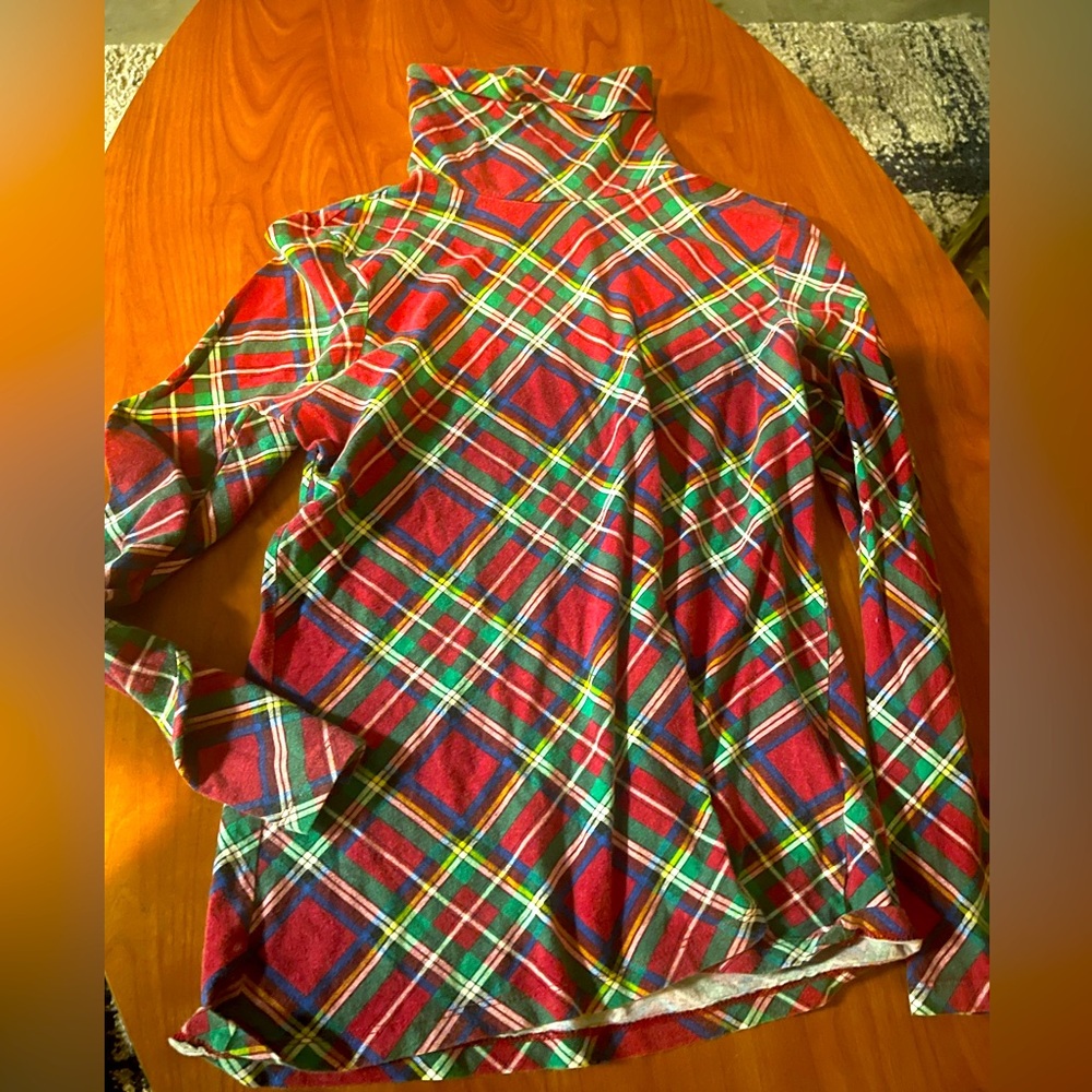 Jones New York Multicolor Plaid Turtleneck Top
